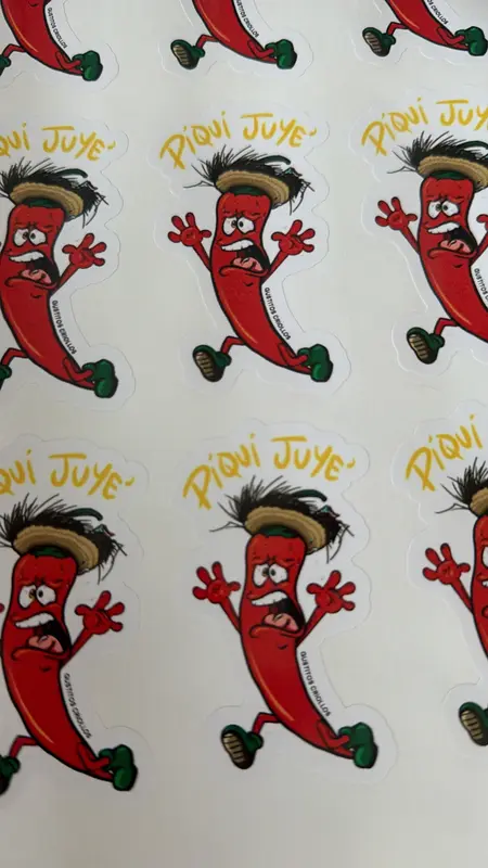Stickers die cut de un personaje ilustrado, cortados a la forma